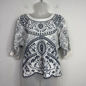 Maeve Shirt Women S Black White Geometric Peasant Boho Hippie Gypsy Artsy Resort